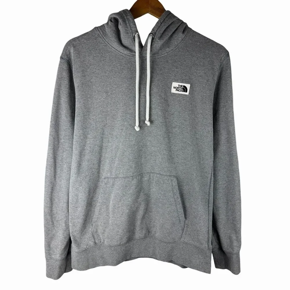 The North Face Gray Pullover Hoodie with White Drawstrings